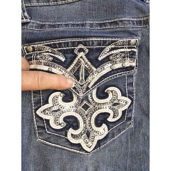 Love Indigo Women's Boot Cut Denim Jeans Distressed Embellished Pockets Size 12 - Picture 6 of 16